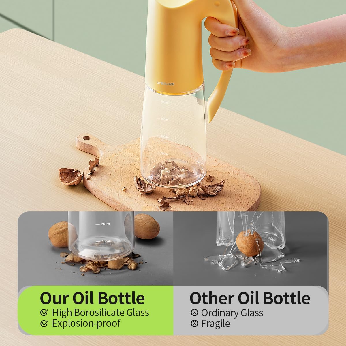 Ankou Olive Oil Sprayer Oil Spray Bottle,10oz/300ml Oil Dispenser Spray for Kitchen, High Borosilicate Glass Fine Mist Oil Sprayer for Cooking, Leakproof, BPA-Free Vinegar bottles for Salad, BBQ