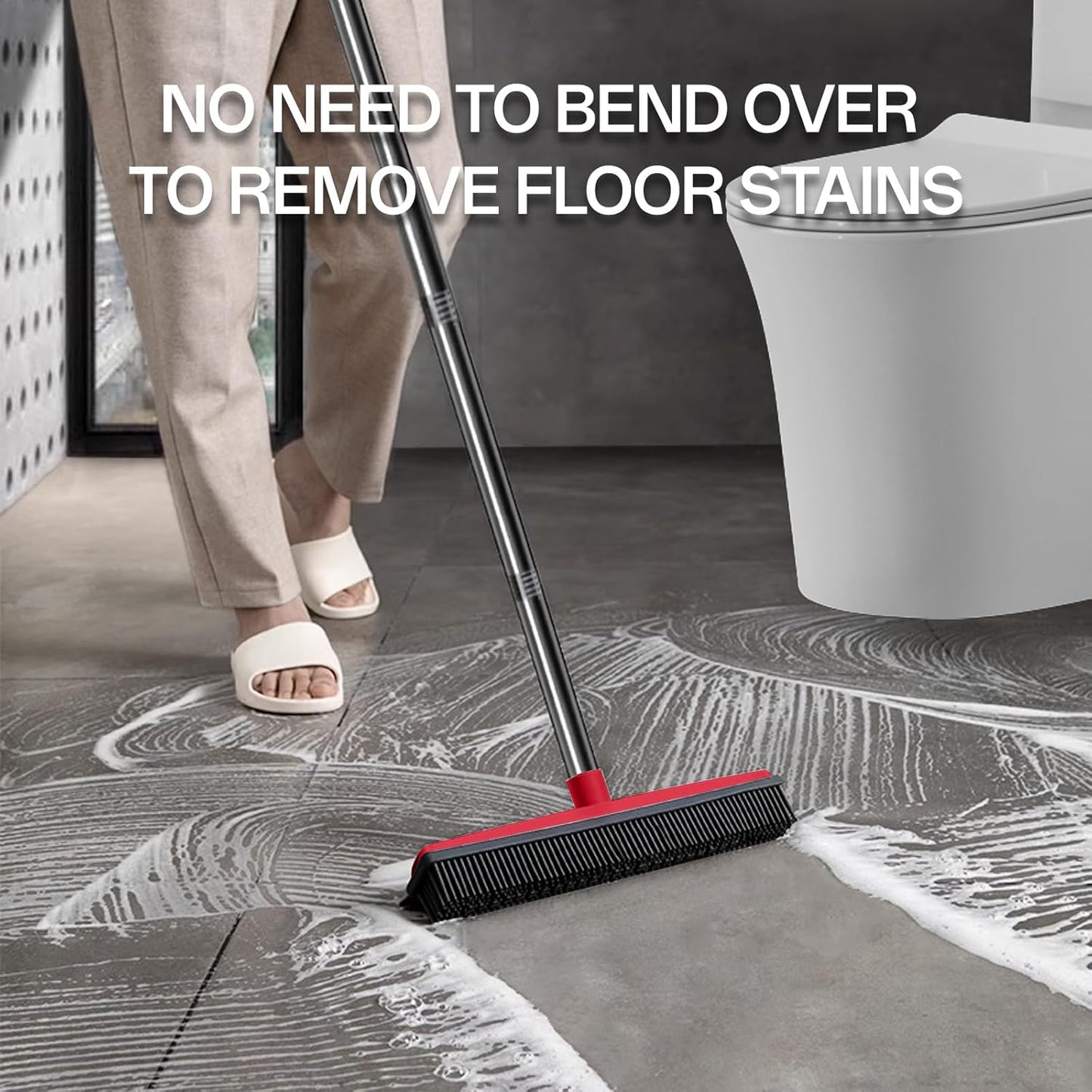 Pet Hair Rubber Broom with Squeegee for Carpet,Fur Remover Broom Carpet Rake for Pet Hair Removal, with 50" Long Handle
