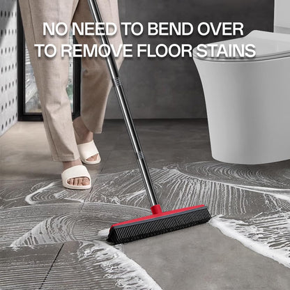 Pet Hair Rubber Broom with Squeegee for Carpet,Fur Remover Broom Carpet Rake for Pet Hair Removal, with 50" Long Handle
