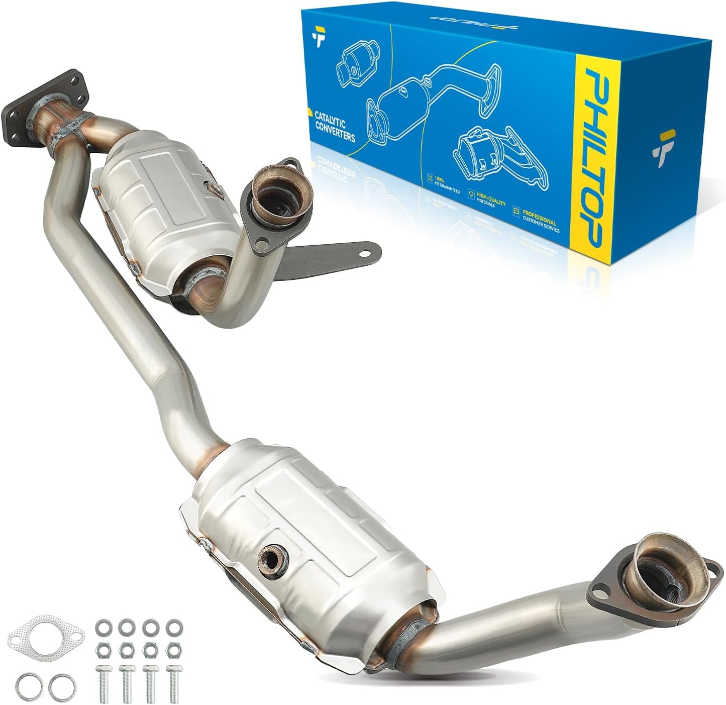 PHILTOP Left and Right Catalytic Converter Replacement For 2005-2010 300 2.7/3.5L V6 RWD, 2006-2010 Charger 2.7/3.5L V6 RWD, 2005-2008 Magnum 2.7/3.5L V6 RWD Replace 55434, 55433 (EPA Compliant) - Colors A