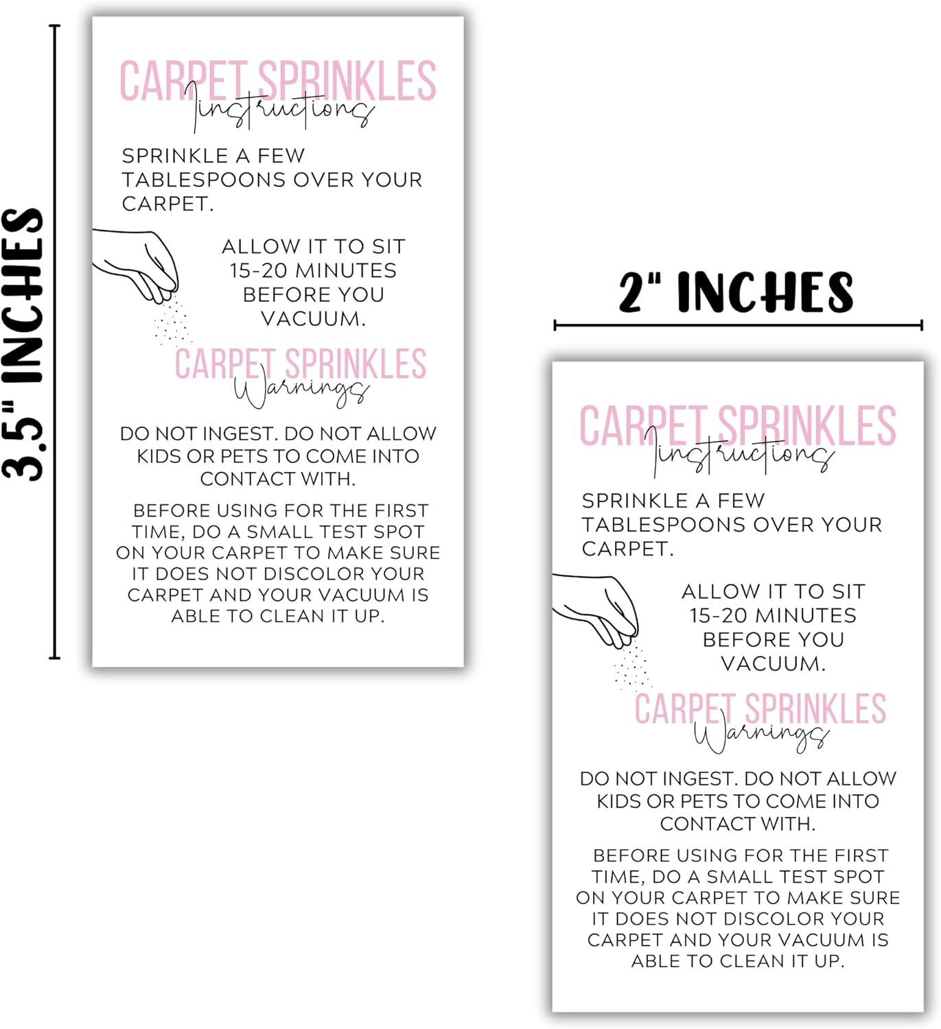 Carpet Sprinkles Freshener Instructions and Warning Label Pink Cards | 50 pk 2x3.5” DIY Crafters Deodorizer Jar Scents For Selling Packaging