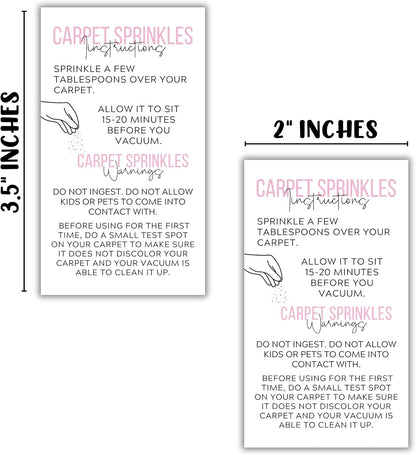 Carpet Sprinkles Freshener Instructions and Warning Label Pink Cards | 50 pk 2x3.5” DIY Crafters Deodorizer Jar Scents For Selling Packaging