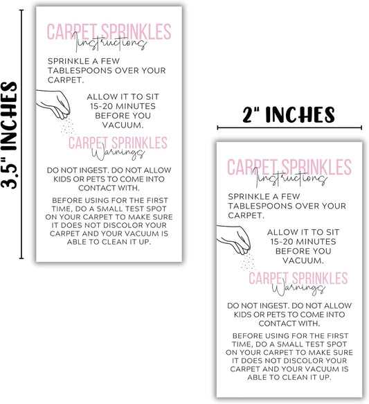 Carpet Sprinkles Freshener Instructions and Warning Label Pink Cards | 50 pk 2x3.5” DIY Crafters Deodorizer Jar Scents For Selling Packaging