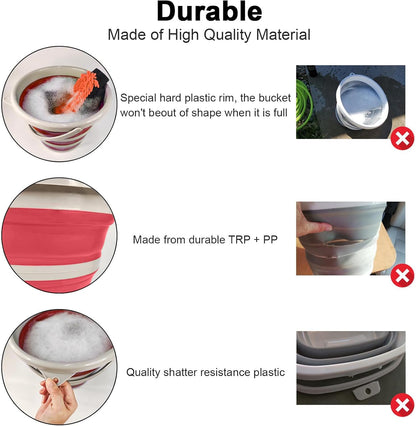 Collapsible Wash Bucket with Microfiber Mitt, 10L (2.6 Gallon) Portable Collapsiblle Buckett with Handle for Car Wash Household Cleaning, Multiuse Collapsibles Water Bucket and Car wash mitt - Grey