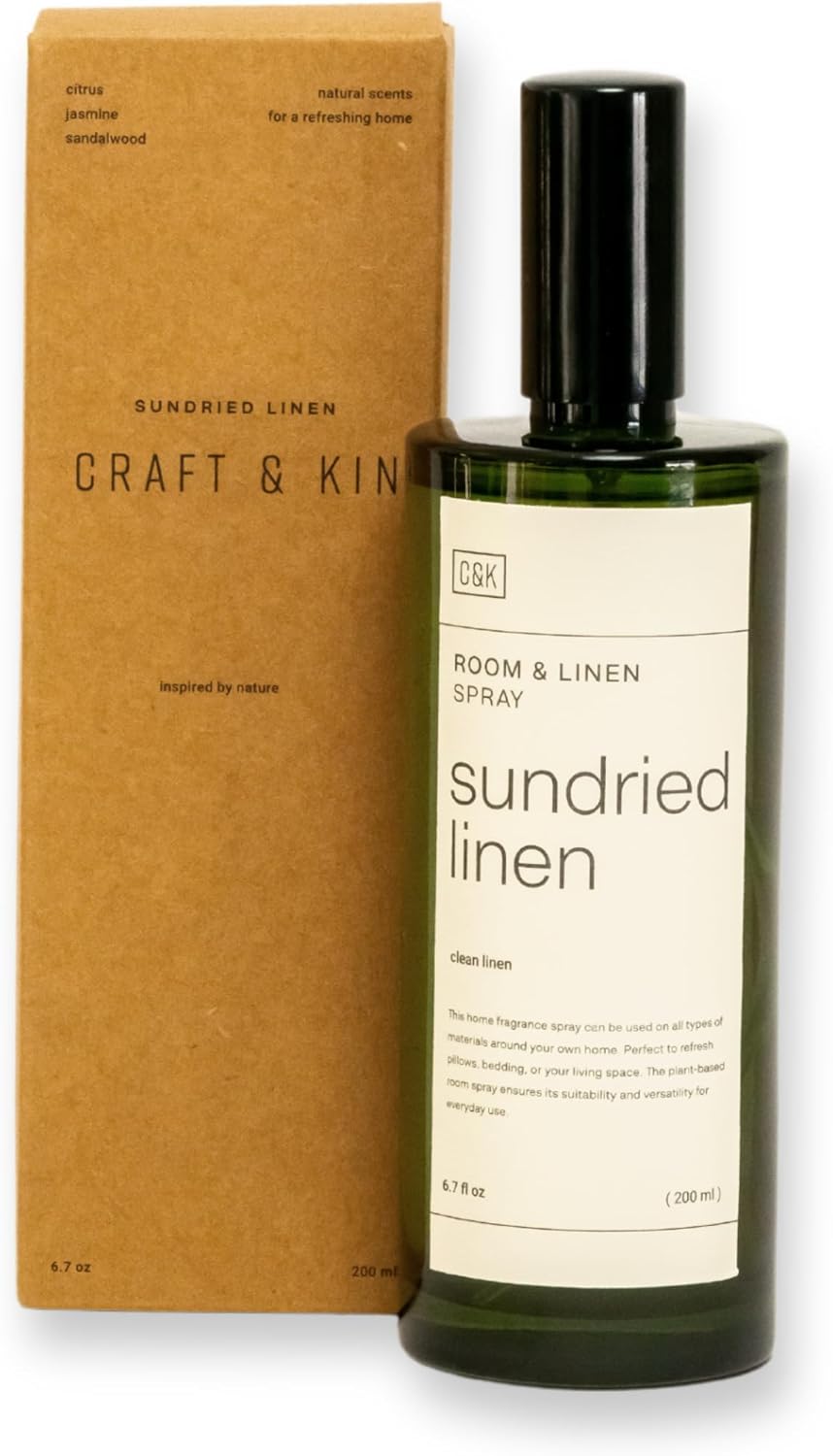 Craft & Kin Santal Woods Room Spray for Bedding, 6.76 oz, Pillow Spray, Long-Lasting Room Freshener, Soothing Aroma Mist for Home & Washroom