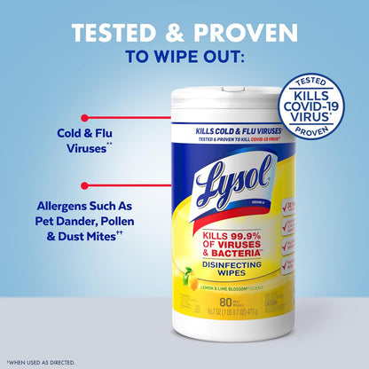 Lysol Disinfectant Wipes, Dorm Room Essentials, Multi-Surface Antibacterial Cleaning Wipes, For Disinfecting and Cleaning, Crisp Linen, 80 Count