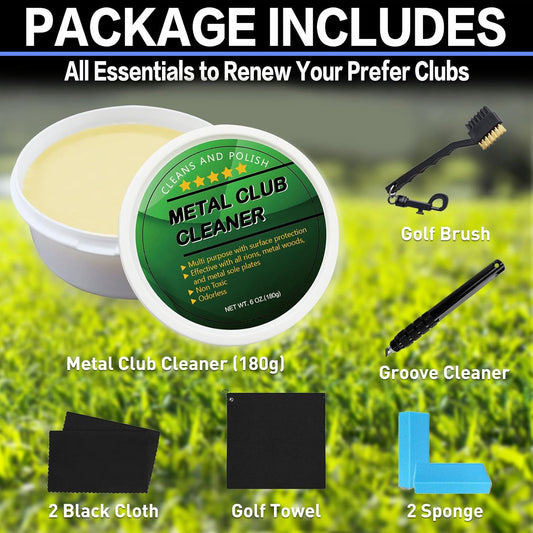 Golf Iron Polishing Kit Club Cleaner Polish Cleaning Solution Golf Club Care Set Golf Brush Cleaner Sponge Value Pack