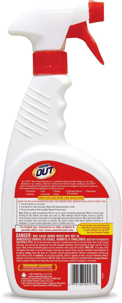 Iron OUT Rust Stain Remover Spray Gel, Remove Rust Stains in Bathrooms, Kitchens, Laundry, and Outdoors, Made in the USA, 24 Ounces