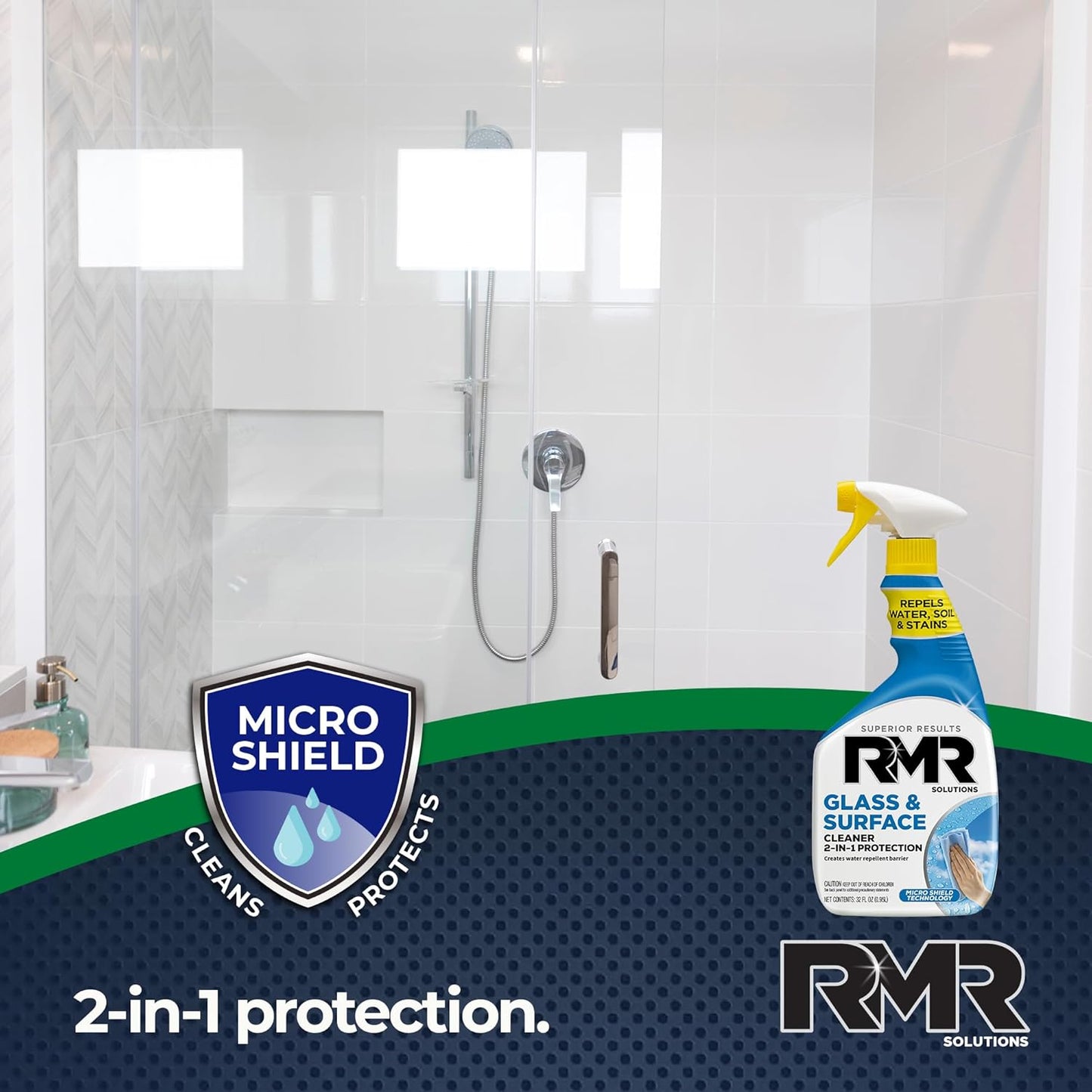 RMR Surface Renewal System – Instant Stain Remover + Glass & Surface Cleaner/Protectant, Indoor/Outdoor Cleaning Kit for Mirror, Screen, Furniture, Siding, & Deck, 2–32 Oz Bottles
