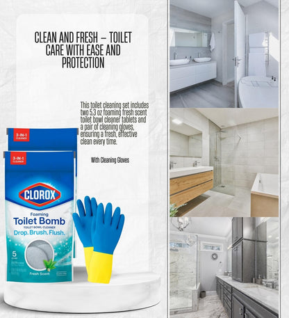 Toilet Bowl Cleaners by Foaming Fresh Scent + Lavender Scent Toilet Cleaner 5.3 oz Tablet Each Bundle with Cleaning Gloves – Easy-to-Use, Bleach-Free Tablets — Gift Set (3 Items)
