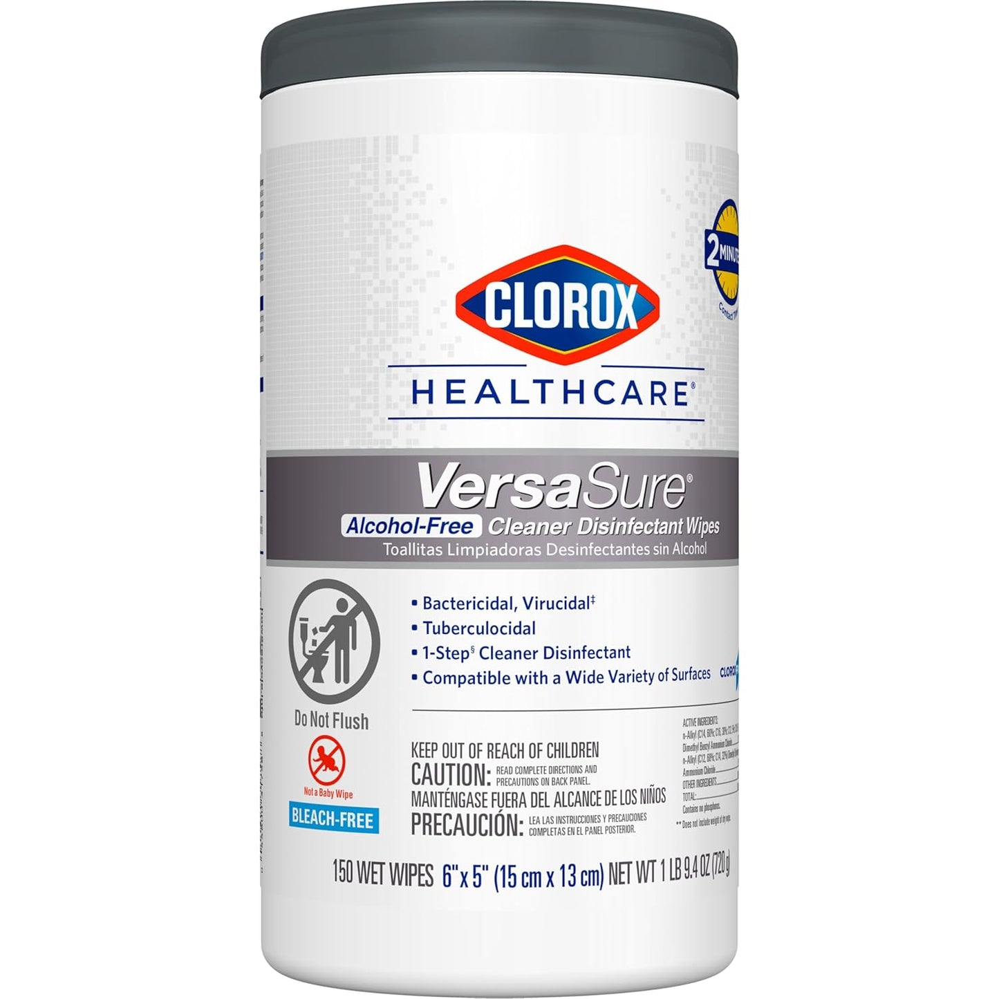 CLOROX Healthcare VersaSure Cleaner Disinfectant Wipes, 6" x 5", 150 Count Canister (Package May Vary)