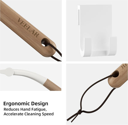 Shower Squeegee for Shower Glass, Bathroom Glass Cleaning Tool with Hook Mount, Squeegee for Glass Doors, Window Cleaning, Tile Shower Walls (White)