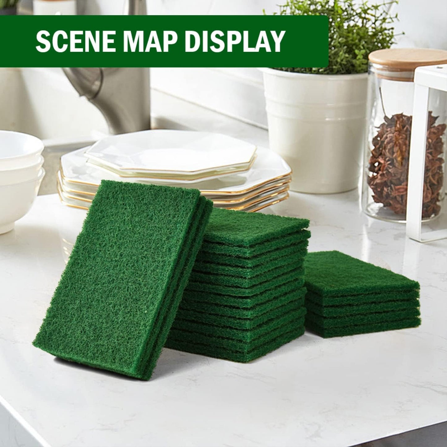 YoleShy 40 Pcs Scouring Pad, Dish Scrubber Scouring Pads,4 x 6 inch Green Reusable Household Scrub Pads for Dishes, Kitchen Scrubbers & Metal Grills