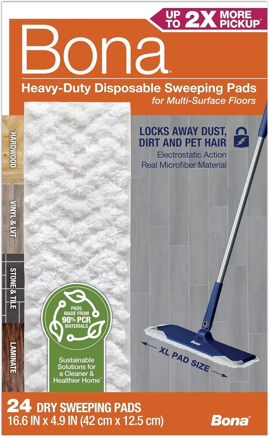 Bona Multi-Surface Floor Cleaning Pads - 18 Refills - Heavy-Duty, Disposable, Microfiber Pads for Easy Floor Cleaning