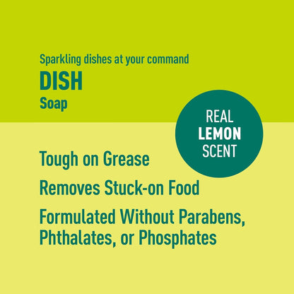 Amazon Brand - Presto! Concentrated Dish Soap, Lemon Essential Oil Scent, Removes Stuck-on Food and Grease, Phosphate-Free Formula, 30 fl oz, Pack of 2