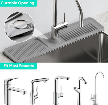 24 Inch Longer Faucet Mat for Kitchen Sink, 5° Slope Fast Self-draining, Kitchen Sink Splash Guard Silicone Sink Faucet Mat Splash Guard Kitchen Sink Area Tidy Splash Faucet Guard Draining Mat