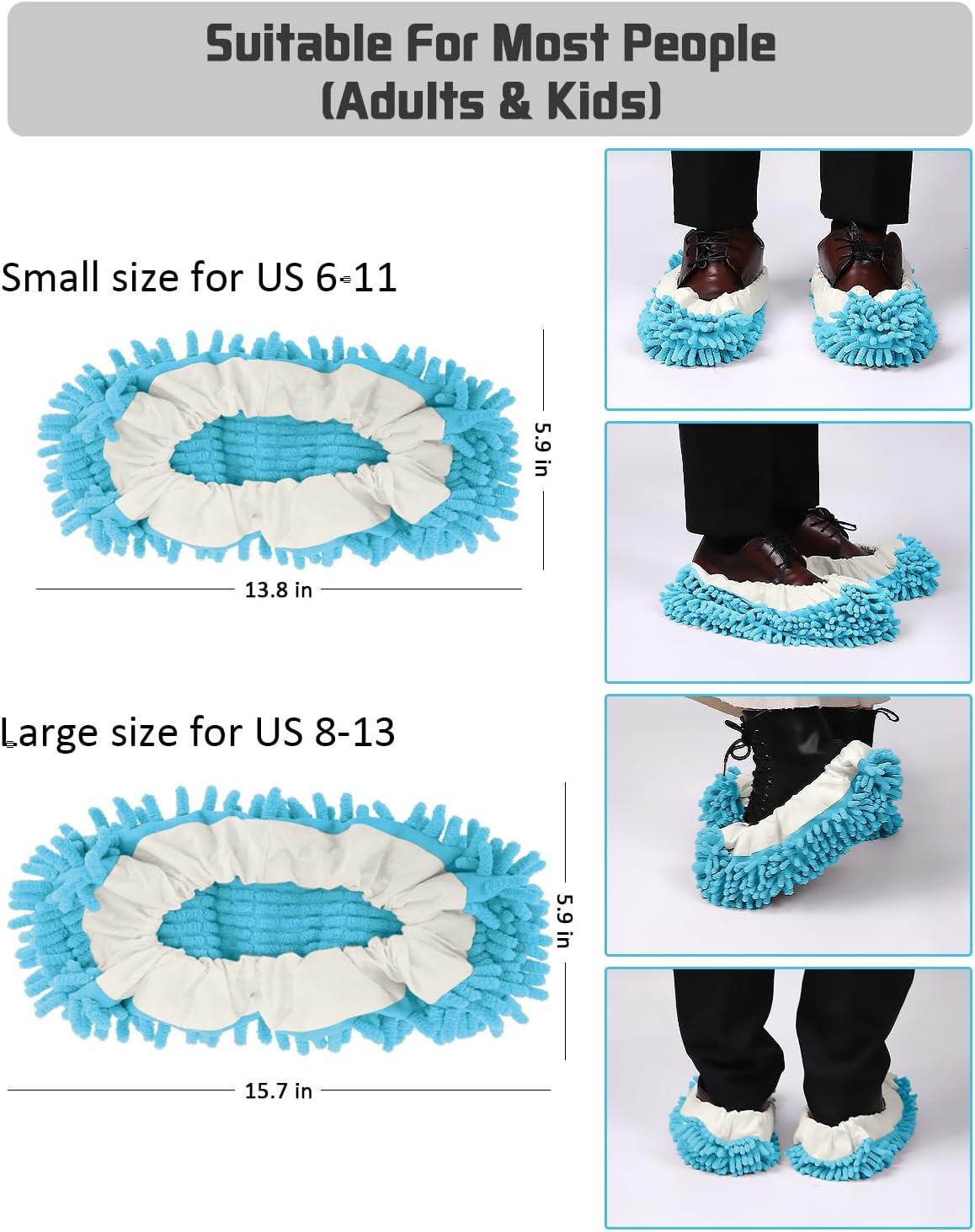 8 Pcs Mop Slippers Socks Floor Cleaning,Microfiber Shoe Covers dust Washable Reusable for Woman Man House Kitchen (Dark Grey)