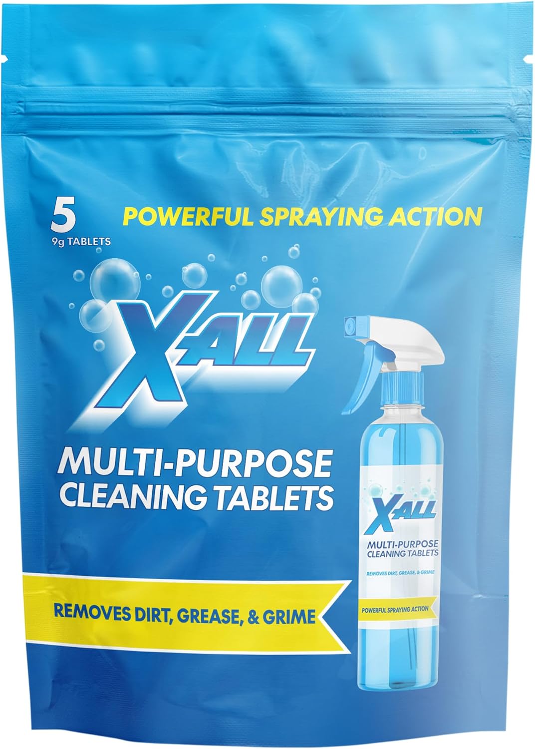 X-ALL Multi-Purpose Cleaner - Spray Bottle and 5x Cleaning Tablets - Cleaner for Oven, Kitchen & Floor surfaces, and Removes Grease and Grime