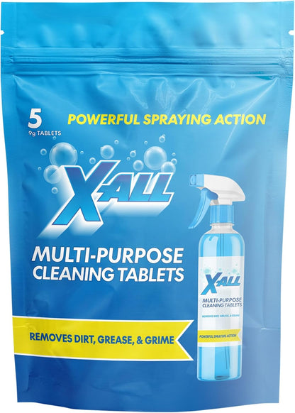 X-ALL Multi-Purpose Cleaner - Spray Bottle and 5x Cleaning Tablets - Cleaner for Oven, Kitchen & Floor surfaces, and Removes Grease and Grime