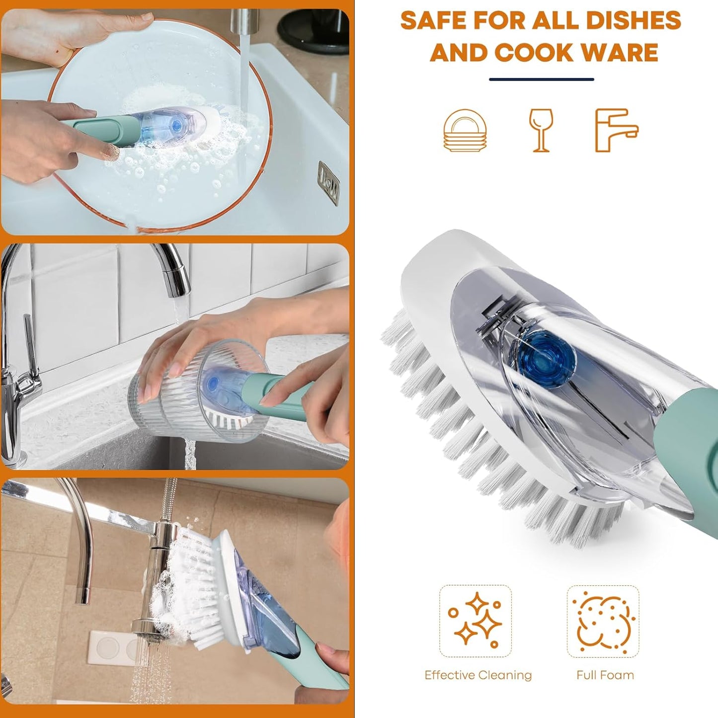 Soap Dispensing Replacement Dish Brush Storage Set with 2 PCS Brush Refills & Holder - RIMAY Dispenser Scrub Cleaning Scrubber Kitchen Dishwashing Dish Wand Handle for Dishes/Pans/Pots/Sink(Black)