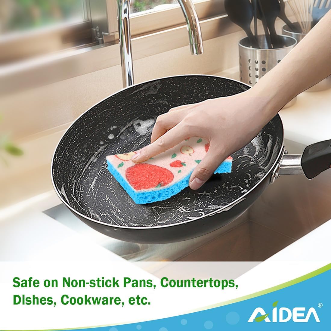 AIDEA XL Sponges Kitchen, 12Count, Non-Scratch Dish Sponges, Large Natural Sponge for Non Stick Cookware, Cellulose Cleaning Sponge for Dishes, Bathroom, Household