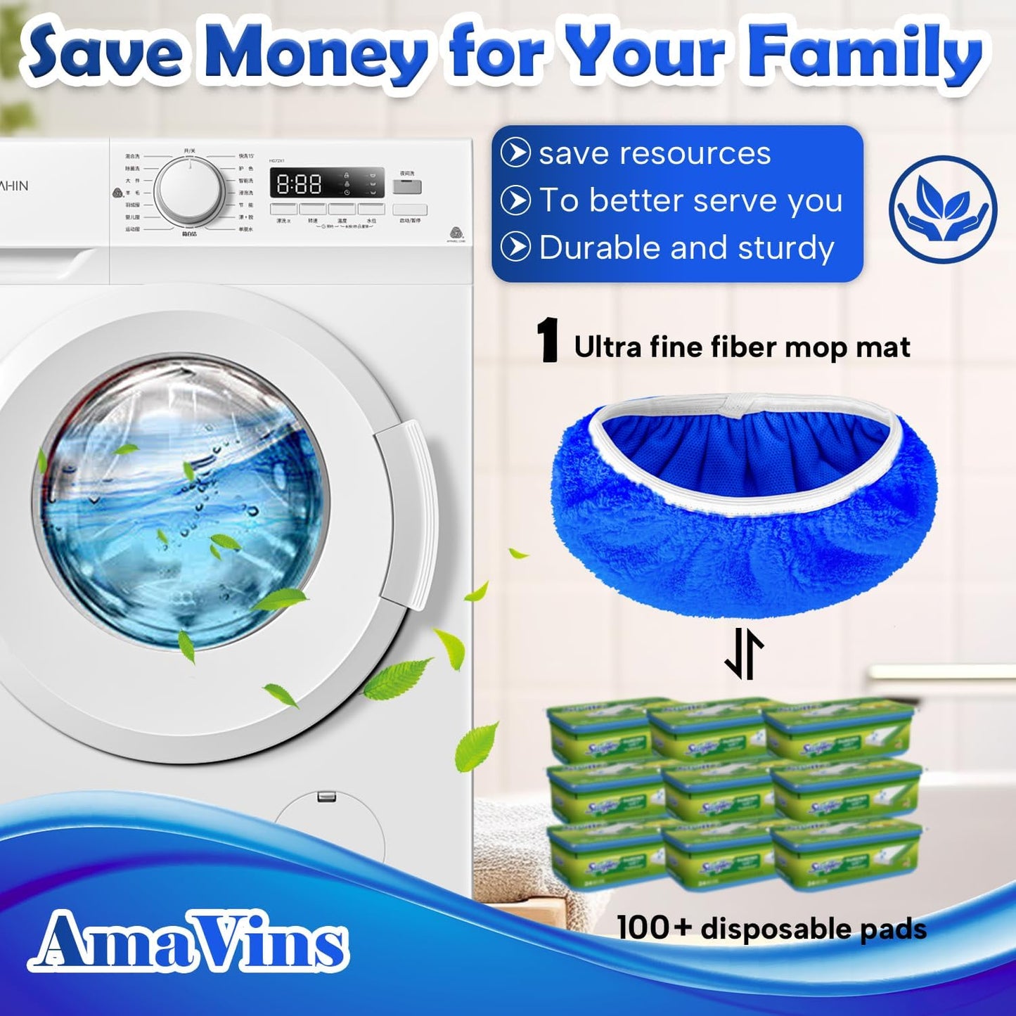 AmaVins 5 Pack Reusable Microfiber Mop Pads Compatible with Swiffer Sweeper Mop, Wet and Dry Flat mop Cover, Washable Mop Pads for Surface/Hardwood Floor Cleaning (Mop is Not Included)