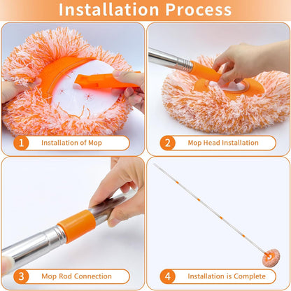 360 Rotatable Adjustable Wall Mop with 5 Mop Heads, 78 Inch Wall Cleaner for Floor, Ceiling & Baseboard