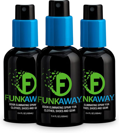 FunkAway Odor Eliminator Spray for Shoes, Clothes and Gear, 3.4 oz., Non-Aerosol; Mini Size for Travel, Ideal for Gym Bag, Purse, Locker or Suitcase