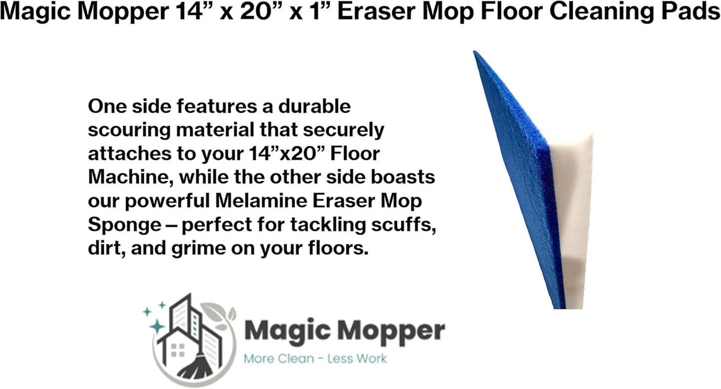Eraser Mop Floor Cleaning Pads – 14″ x 20″ (5 Pack) | Commercial-Grade Melamine Sponge Mop Pads for Floors, Tile & Grout | Durable, Versatile for Deep Cleaning