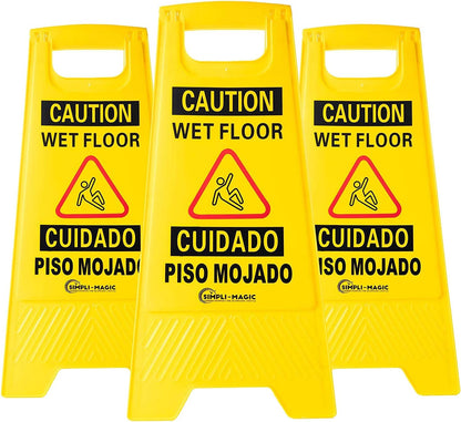 Simpli-Magic Side Press Wringer Combo Commercial Mop Bucket on Wheels, 35 Quart,Yellow, Including Wet Floor Caution Sign and Set, Polyethylene