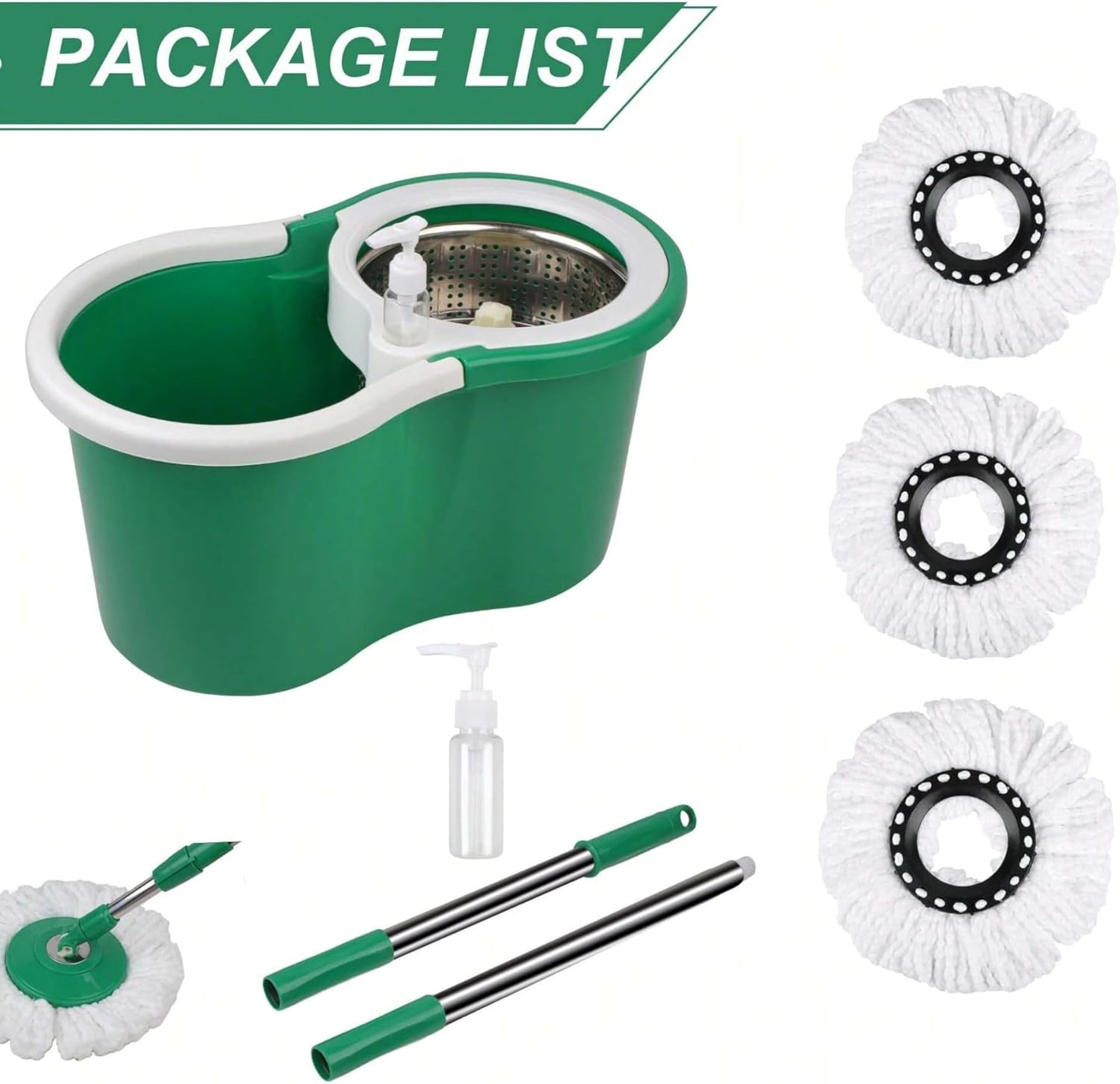 Spin Mop and Bucket with Wringer Set, 360° Spinning Mop Bucket System with 3 Microfiber Mop Replacement Heads, Adjustable Handle for Floor Cleaning (red)
