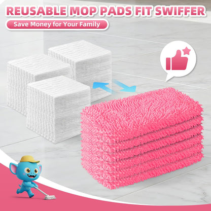 6 Pack Reusable Mop Pads Compatible with Swiffer Sweeper Mop, Wet and Dry Chenille Sweeping Cloths, Washable Pads Refill, Microfiber Pads for Multi-Surface/Hardwood Floor Cleaning (Gray, White)