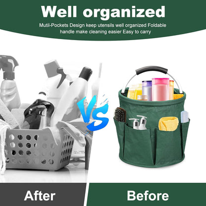 Qivine 17L Cleaning Caddy with Handle, Cleaning Supply Caddy Foldable Tool Bag Cleaning Products Organizers Portable Cleaning Bucket Organiser for Storing Towels(Blue)