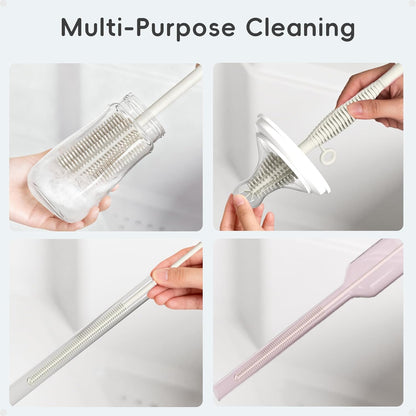 Reusable Silicone Straw Cleaner Brush Set, 2-Pack Extra Long Straw Cleaning Brush for Metal Glass Water Bottle Drinking Straws, Flexible&Bendable Design, Dishwasher Safe, 6mm & 8mm Diameter