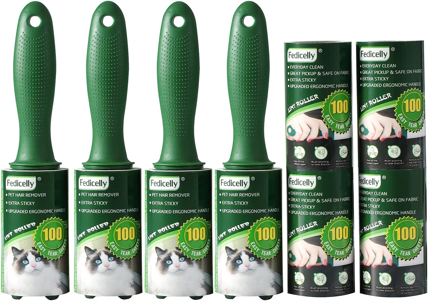 Fedicelly Lint Rollers Pet Hair Extra Sticky Furniture,Cat Dog Hair Remover Laundry Clothes Carpet,Total 200 Sheets Lint Remover Brush for Couch