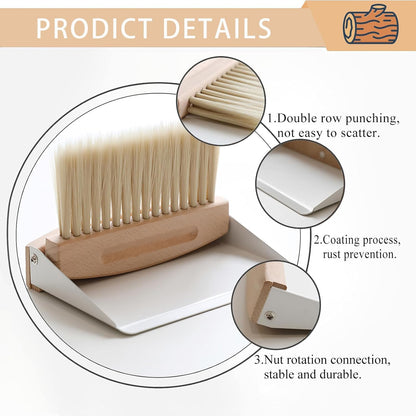 Mini Dustpan and Brush Set, Small Beechwood Broom and Dust Pan Set, Portable Cleaning Brush and Dustpan Combo with Natural Sisal