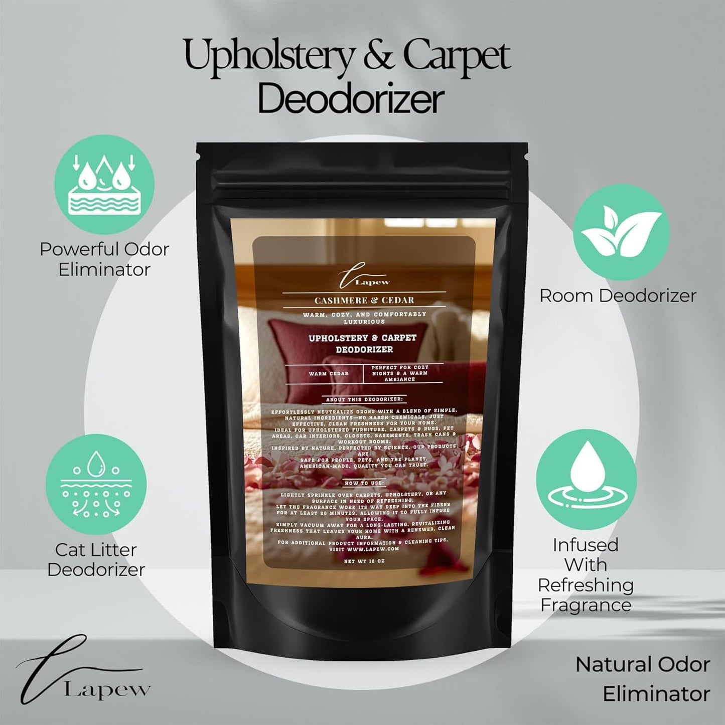 Lapew Black Sea Scented Cleaning Bundle | Carpet Deodorizer Powder (16 oz) & Mop Soap Concentrate (36 oz) | Pet-Friendly Odor Eliminator - Colors B
