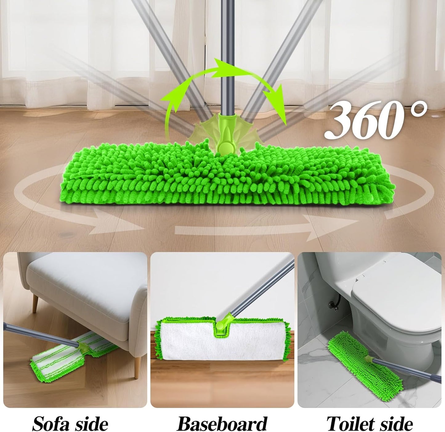 MASTERTOP Microfibre Flat Mop, Extended Wet Dry Large Floor Mop with 5 Reusable Pads & Telescopic Handle, Dust Mops for Laminate Wooden Hard Floor Vinyl Tile Floors Cleaning - Send 1 Cleaning Scraper