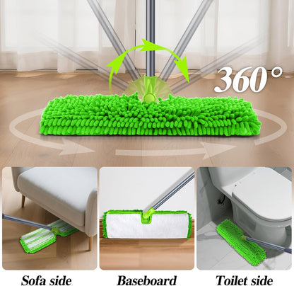 MASTERTOP Microfibre Flat Mop, Extended Wet Dry Large Floor Mop with 5 Reusable Pads & Telescopic Handle, Dust Mops for Laminate Wooden Hard Floor Vinyl Tile Floors Cleaning - Send 1 Cleaning Scraper