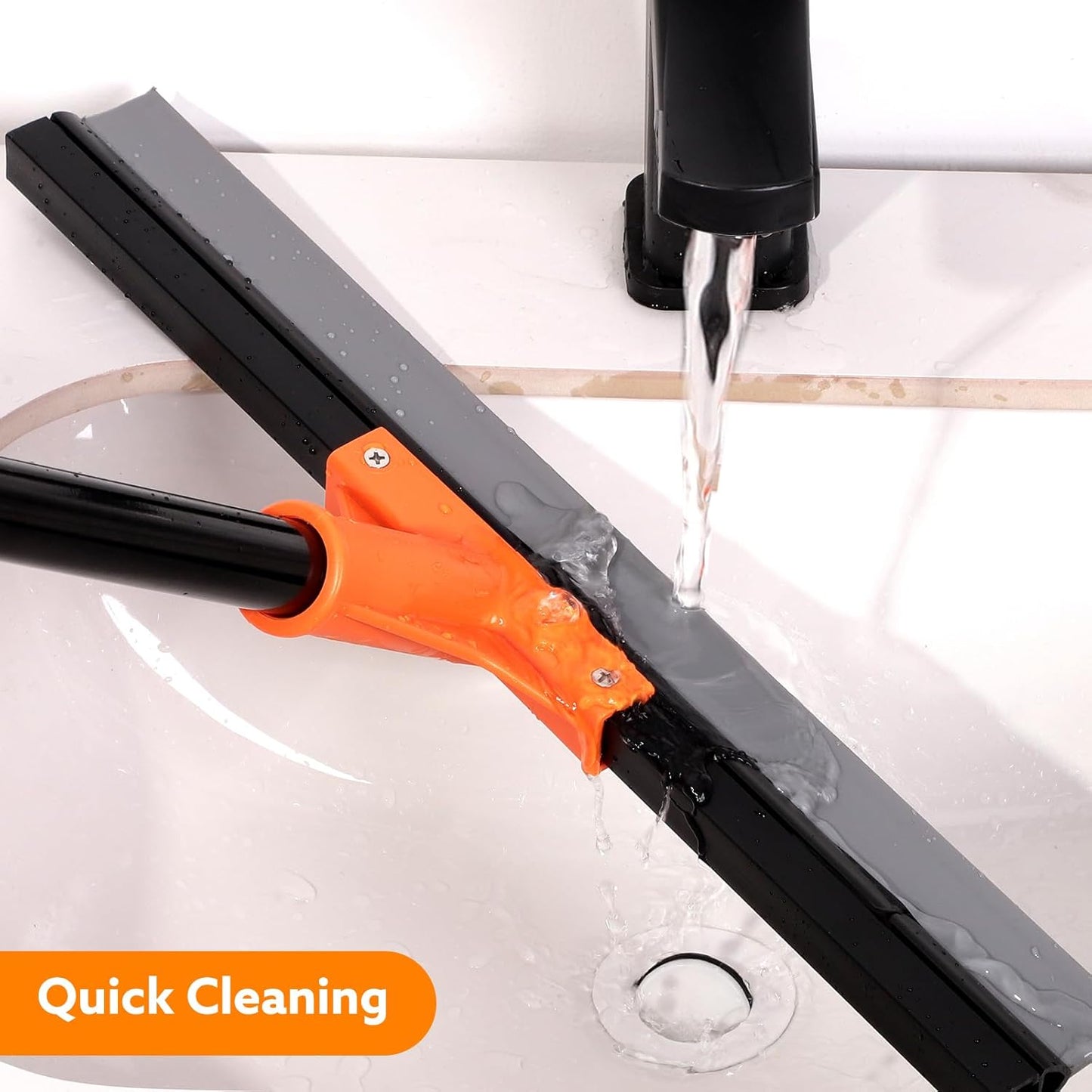 wlich Floor Squeegee Heavy Duty, 17 Inch Rubber Blade, 60 Inch Long Aluminum Handle, Multipurpose Cleaning Squeegee for Garage, Tile, Deck, Bathroom, Window, Glass