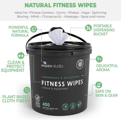 Wipex Gym Wipes Bucket Refill – EWG Verified, 400 Ct Plant-based Fitness Equipment Wipes, Lavender and Vinegar to Clean Surfaces, Safe Yoga Mat Cleaner, Gym Cleaner and Peloton