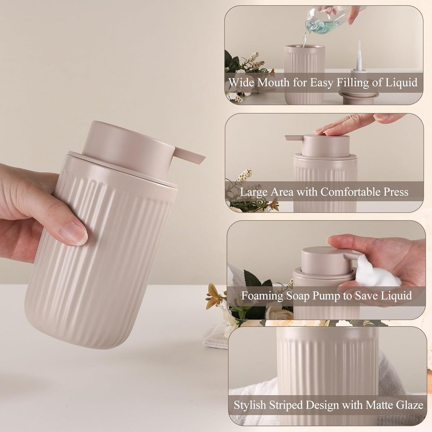 BosilunLife Dish Hand Soap Dispenser - Liquid Pump Soap Dispenser for Bathroom Decro 12oz Ceramic Kitchen Dish Dispenser with Rust-Proof Liquid Pump Modern Refillable Lotion Bottles