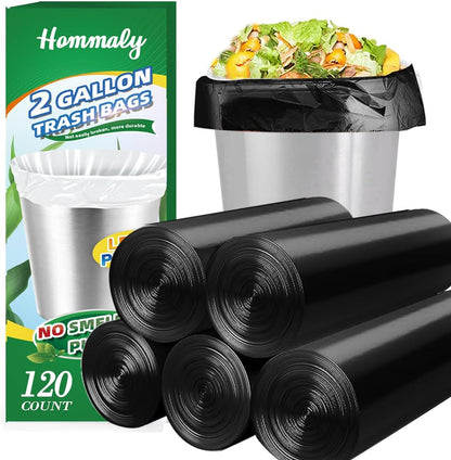 Hommaly 2 Gallon (1.8-2 Gal)120 pcs Small Clear Trash Bags, Strong 1.8 Gallon Garbage Bags, Bathroom Trash Can Bin Liners Unscented, Mini Plastic Bags for Office, Waste Basket Liner,Fit 6,7,8 Liters