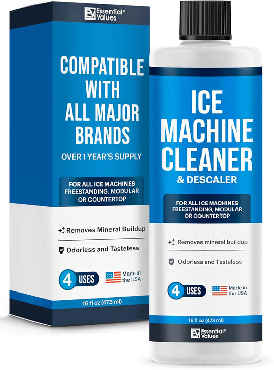 Essential Values 32 uses Ice Machine Cleaner (Gallon / 3.78), Descaler | Ice Maker Cleaner Compatible with: Whirlpool 4396808, Manitowac, Ice-O-Matic, Scotsman, Follett & More!