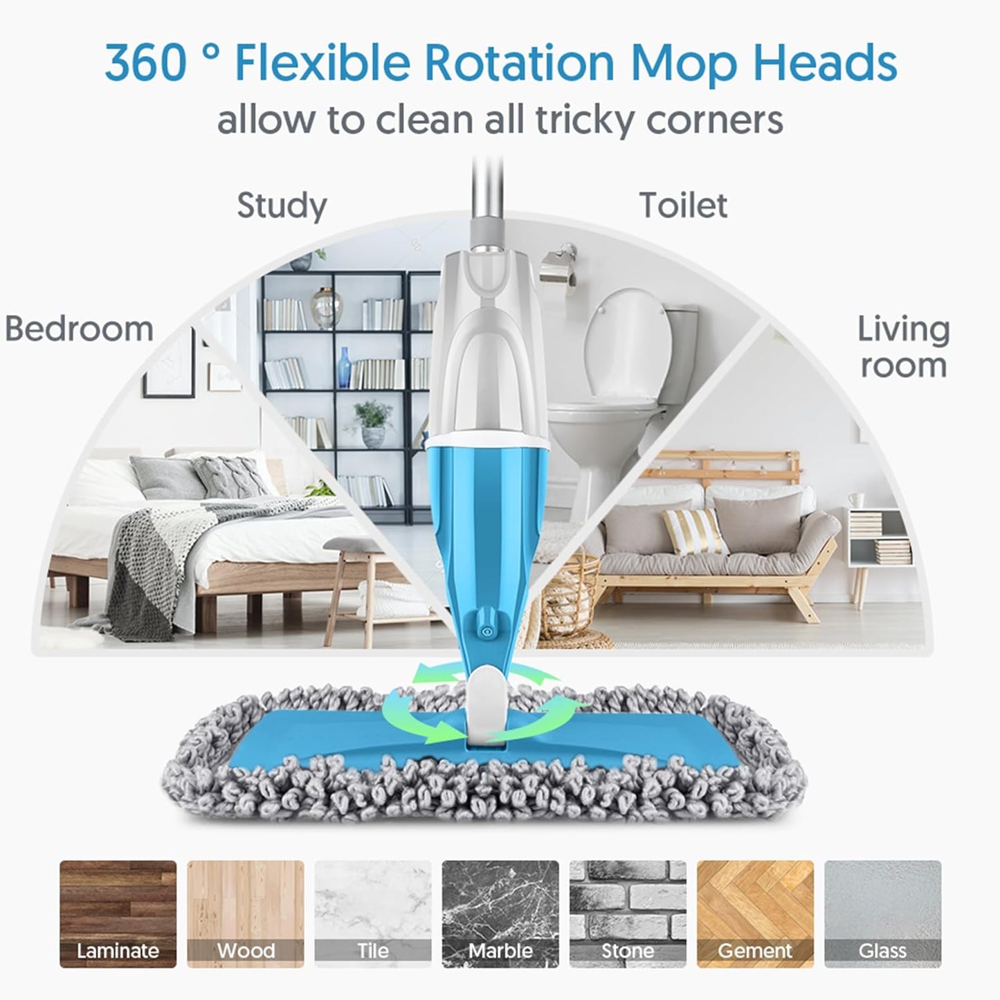 Spray Mops for Floor Cleaning: EXEGO Wet Mop with 3 Washable Microfiber Pads for Swiffer Powermop - Floor Flat Mop Dust Dry Nops for Hardwood Tile Wood Laminate Vinyl Marble - Home Commercial Mop