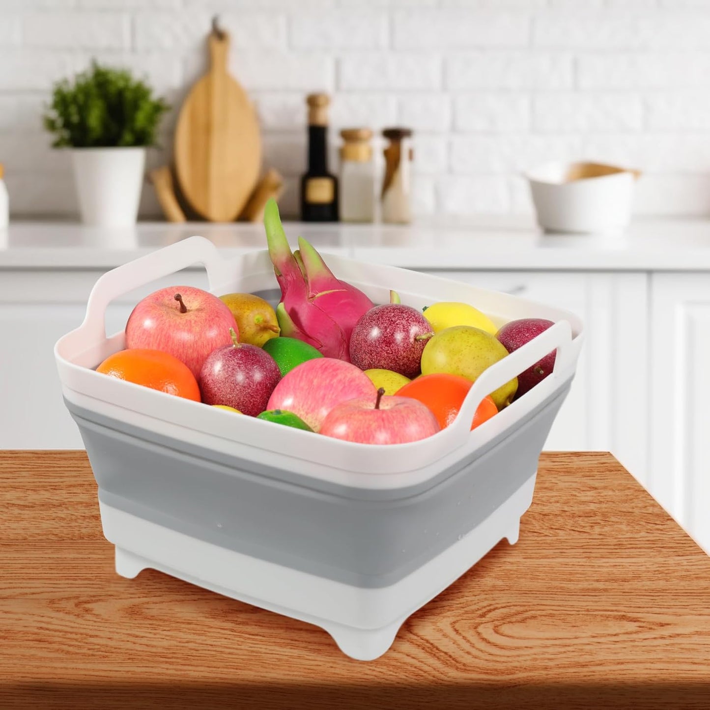 2 Pack Dishpan for Washing Dishes, 2.4Gal/9L Wash Basin with Draining Plug Carry Handles, Collapsible Bucket for Cleaning, Portable Sink, Foldable Plastic Tub