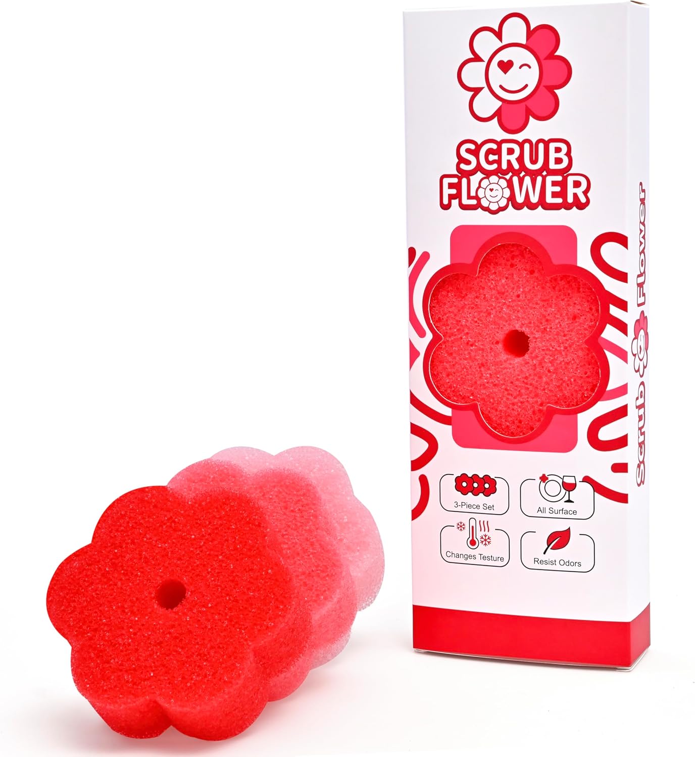 Scrub Flower Temperature Sensitive Sponges -Non-Scratch Scrubbers for Kitchen & Home - Firm in Cold & Soft in Warm Water - Odor Resistant Color-Coded Dish Sponges (Lavender Mist, 3 Count)