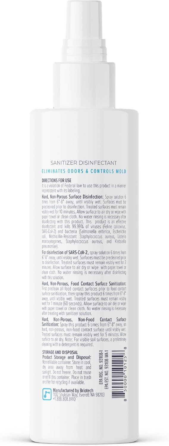 BRIOTECH Sanitizer Disinfectant Hypochlorous, Kill 99.99% of Viruses & Bacteria, Control Mold, Eliminate Odor, Gentle for Nursery & Play Rooms, Food Contact Surface Sanitizer, 1 Gallon Refill