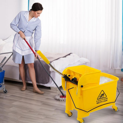 Mop Bucket with Side Press Wringer on Wheels, Industrial Mop Bucket 20 Quart Side Wringer Combo Bucket with Wringer Set for Home Business Cleaning