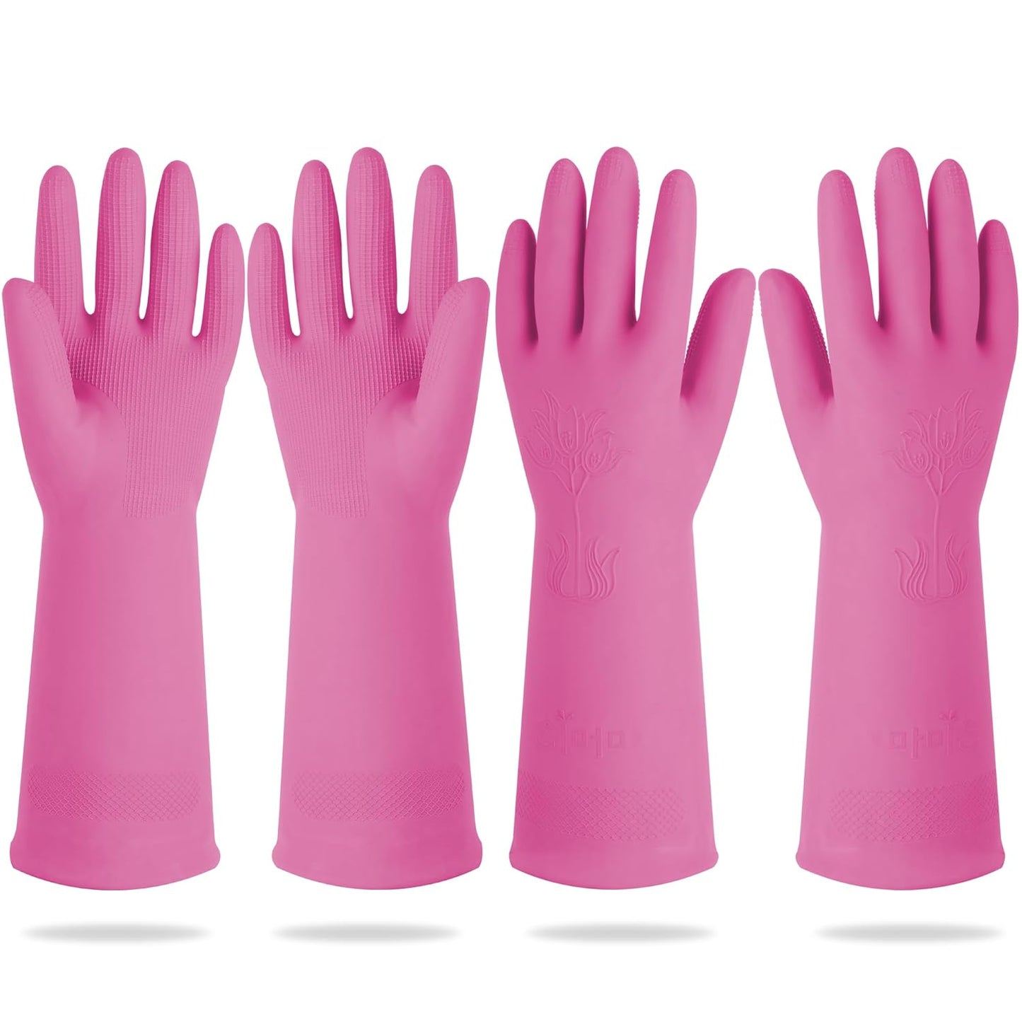 DABOGOSA Mamison 2 Pairs Reusable Waterproof Household Dishwashing Cleaning Rubber Gloves, Non-Slip Kitchen Glove (Pink, Medium (Pack of 2))